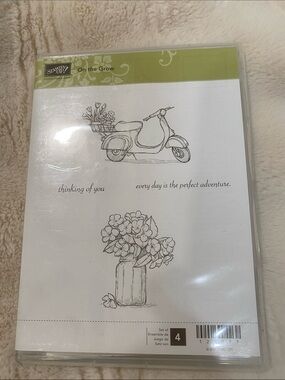 Stampin' Up! Clear Stamp Set with Green Accent — Scooter & Vase Floral Images
